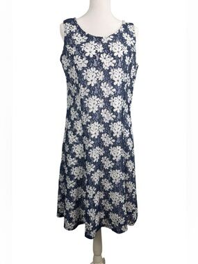 Perceptions New York Navy & White Floral Lace Overlay Dress Size L  Elegant